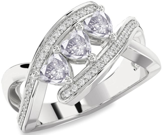 Salt & Pepper Diamond Silver Heart Three Stone Ring