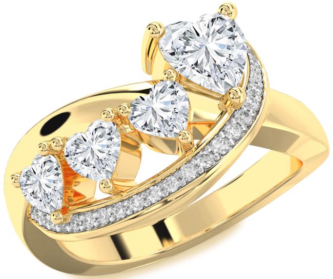 Diamond Gold Silver Heart Four Stone Ring