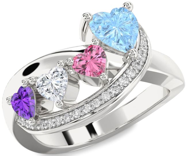 Diamond White Gold Heart Four Stone Mother's Ring