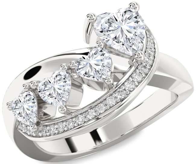 Lab Diamond Silver Heart Four Stone Ring
