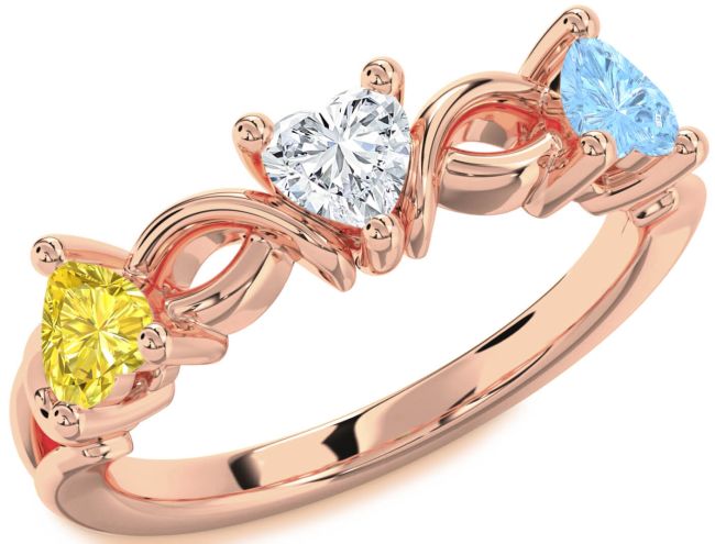 Rose Gold Heart Knot Three Stone Mother's Ring