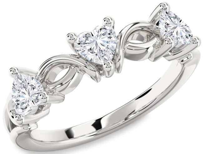 Diamond White Gold Heart Knot Three Stone Ring