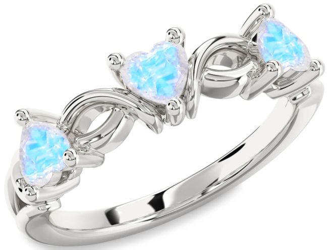 Moonstone Silver Heart Knot Three Stone Ring