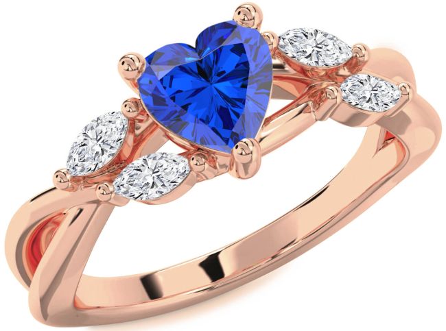 Diamond Blue Sapphire Rose Gold Heart Engagement Ring