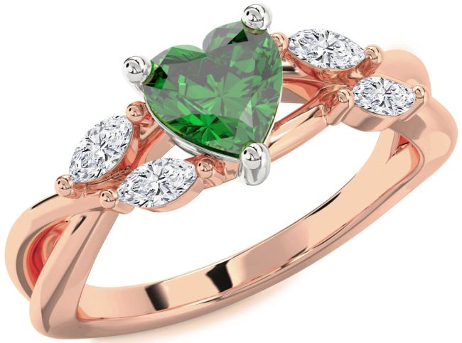 Diamond Emerald White Rose Gold Heart Engagement Ring
