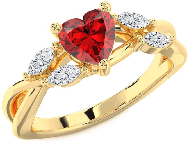 Diamond Ruby Gold Silver Heart Engagement Ring