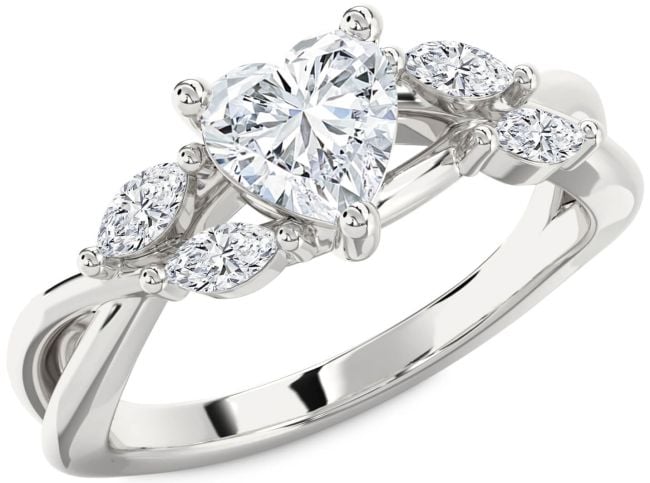 Diamond Silver Heart Engagement Ring