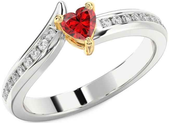 Diamond Ruby Gold Silver Heart Pave Promise Ring