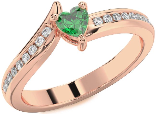 Diamond Emerald Rose Gold Heart Pave Promise Ring