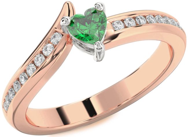 Diamond Emerald Rose Gold Silver Heart Pave Promise Ring