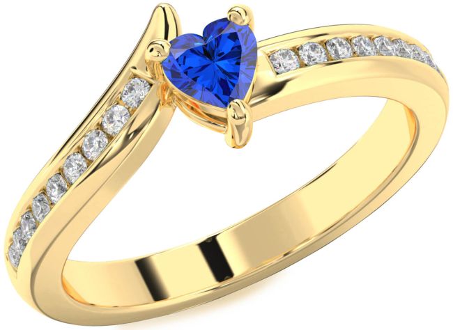 Diamond Blue Sapphire Gold Silver Heart Pave Promise Ring