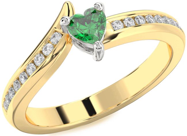 Diamond Emerald Gold Silver Heart Pave Promise Ring