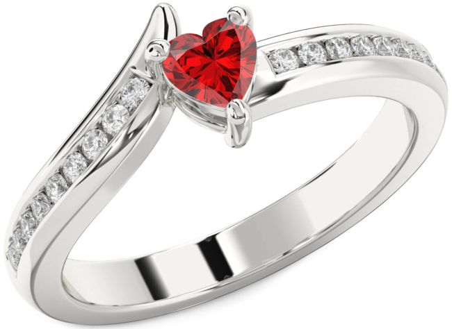 Diamond Ruby Platinum Heart Pave Promise Ring