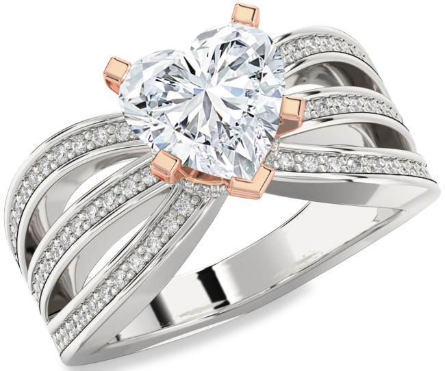 Diamond White Rose Gold Heart Solitaire Pave Engagement Ring