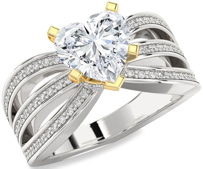 Diamond White Yellow Gold Heart Solitaire Pave Engagement Ring