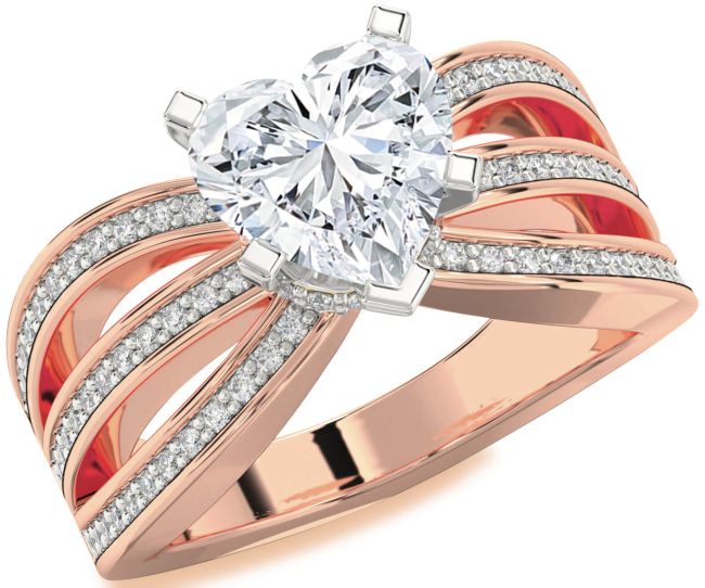 Diamond White Rose Gold Heart Solitaire Pave Engagement Ring