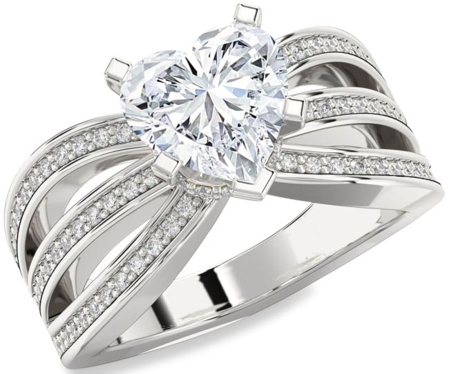 Diamond White Gold Heart Solitaire Pave Engagement Ring