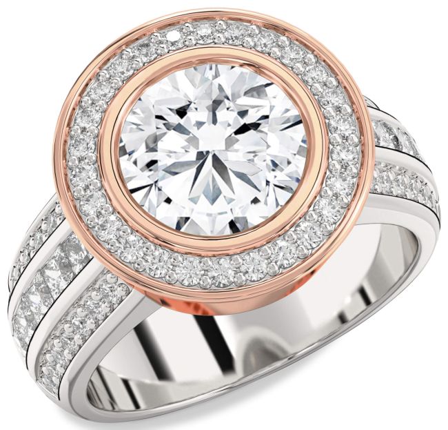 Diamond Platinum & Rose Gold Round Halo Pave Engagement Ring