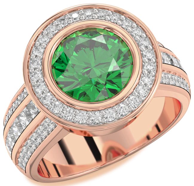 Diamond Emerald Rose Gold Silver Round Halo Pave Engagement Ring