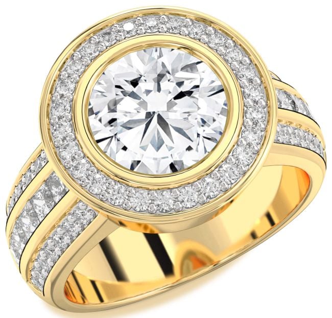 Diamond Gold Silver Round Halo Pave Engagement Ring