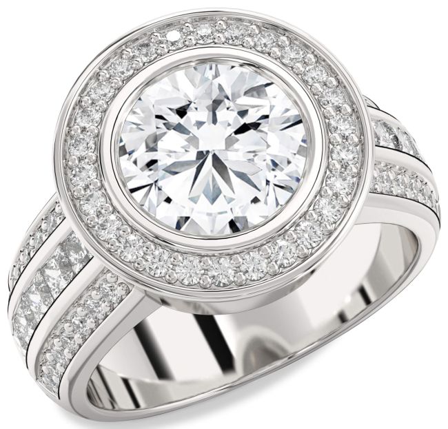 Diamond Platinum Round Halo Pave Engagement Ring