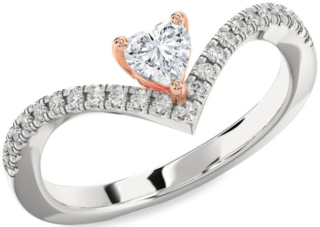 Diamond Rose Gold Silver Heart Pave Promise Ring
