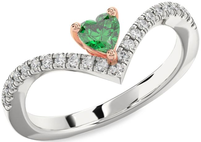 Diamond Emerald White Rose Gold Heart Pave Promise Ring