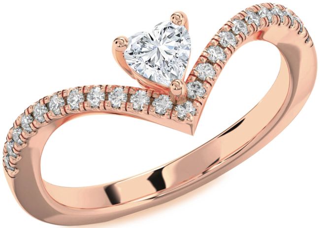 Diamond Rose Gold Silver Heart Pave Promise Ring
