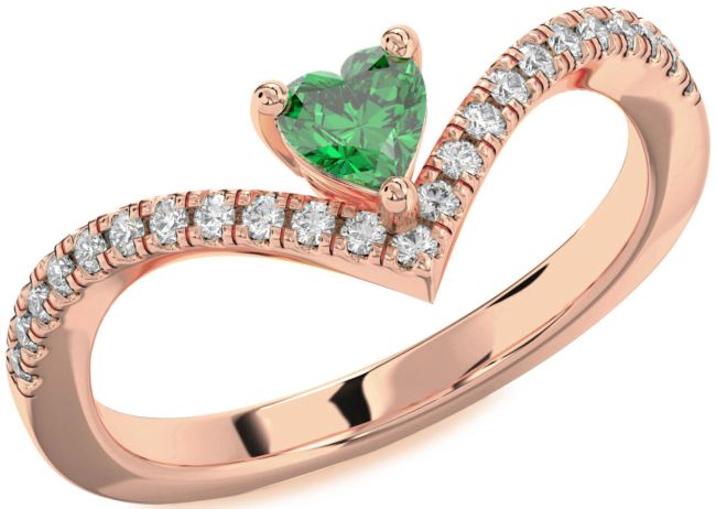 Diamond Emerald Rose Gold Silver Heart Pave Promise Ring