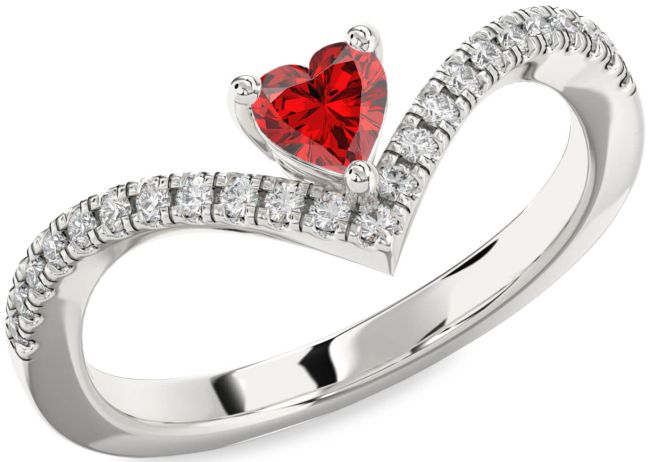 Diamond Ruby Silver Heart Pave Promise Ring