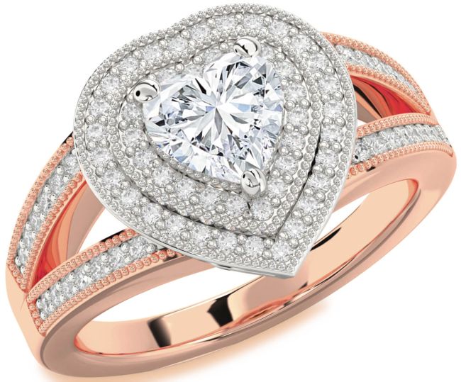 Diamond White Rose Gold Heart Halo Pave Engagement Ring