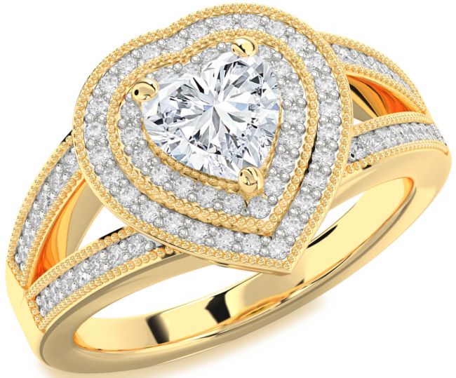 Diamond Gold Heart Halo Pave Engagement Ring
