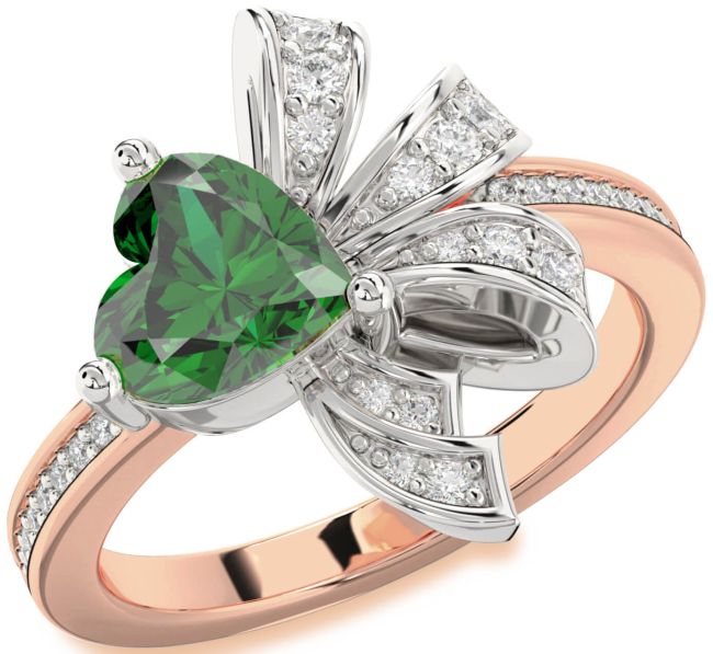 Diamond Emerald Rose Gold Silver Heart Pave Promise Ring