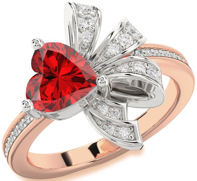 Diamond Ruby White Rose Gold Heart Pave Promise Ring