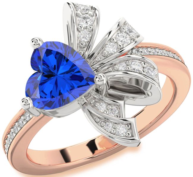 Diamond Blue Sapphire Platinum & Rose Gold Heart Pave Promise Ring