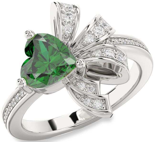 Diamond Emerald White Gold Heart Pave Promise Ring