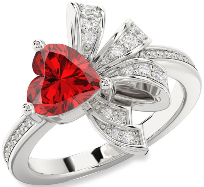 Diamond Ruby White Gold Heart Pave Promise Ring