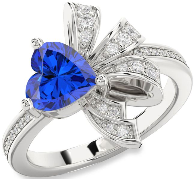 Diamond Blue Sapphire White Gold Heart Pave Promise Ring
