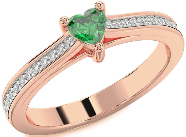 Diamond Emerald Rose Gold Heart Pave Promise Ring