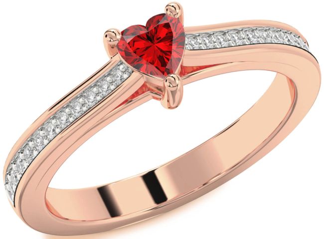 Diamond Ruby Rose Gold Heart Pave Promise Ring