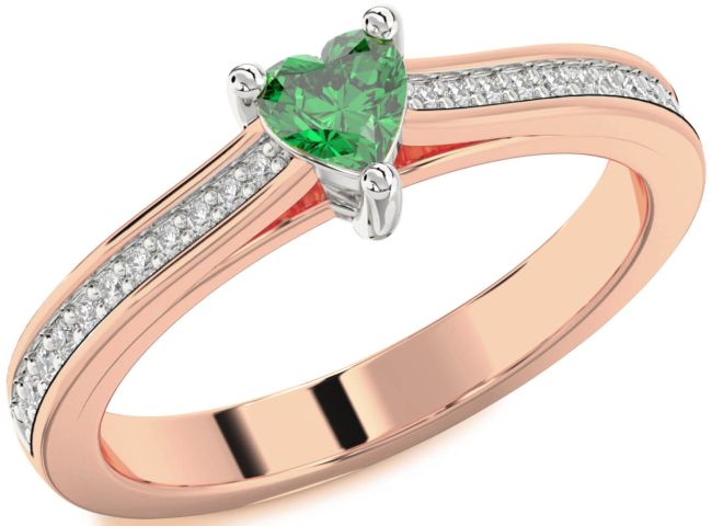 Diamond Emerald Platinum & Rose Gold Heart Pave Promise Ring
