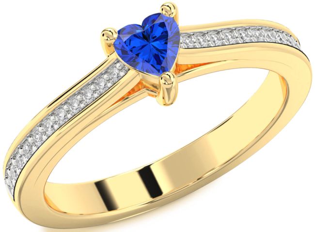 Diamond Blue Sapphire Gold Silver Heart Pave Promise Ring