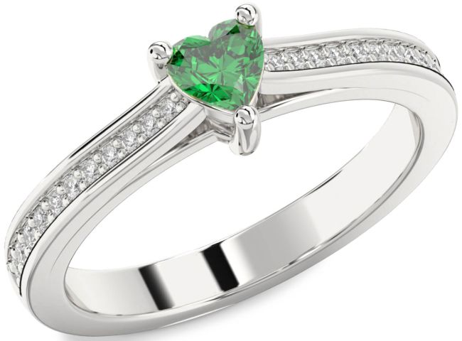 Diamond Emerald White Gold Heart Pave Promise Ring