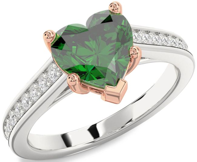 Diamond Emerald White Rose Gold Heart Solitaire Pave Engagement Ring