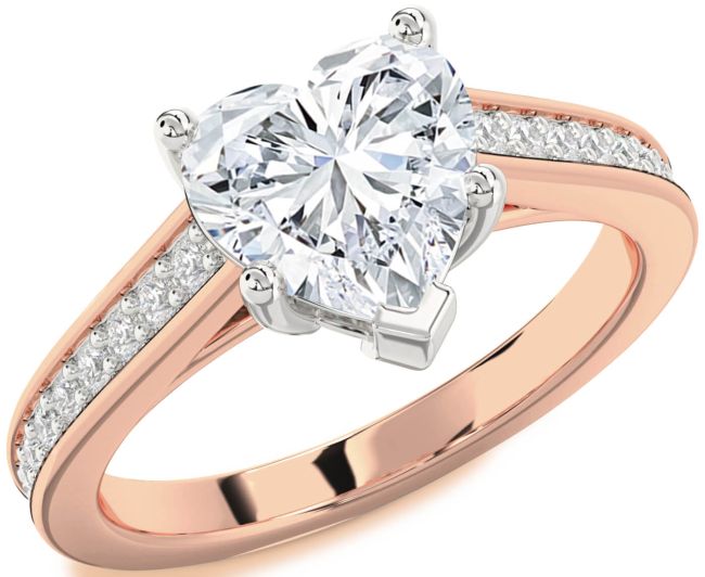Diamond White Rose Gold Heart Solitaire Pave Engagement Ring