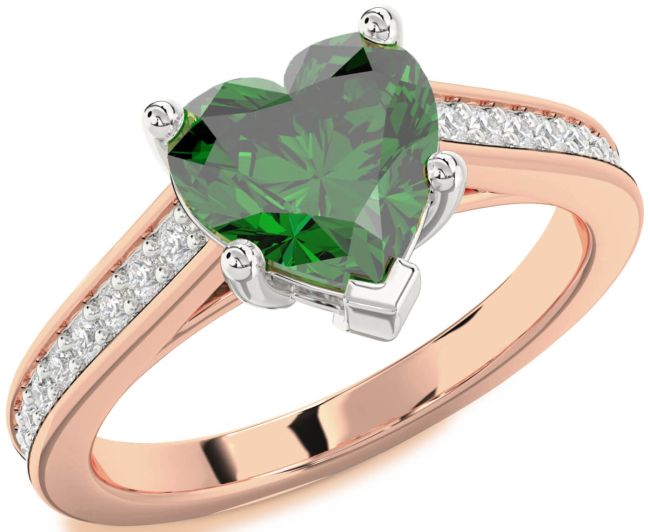 Diamond Emerald White Rose Gold Heart Solitaire Pave Engagement Ring