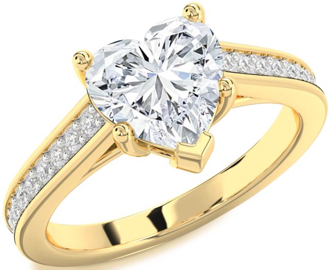 Diamond Gold Silver Heart Solitaire Pave Engagement Ring
