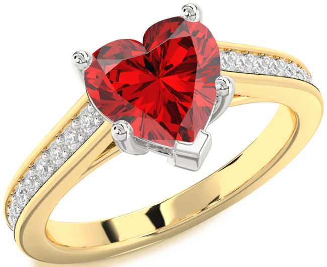 Diamond Ruby Gold Silver Heart Solitaire Pave Engagement Ring