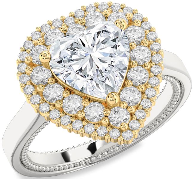 Diamond White Yellow Gold Heart Halo Engagement Ring
