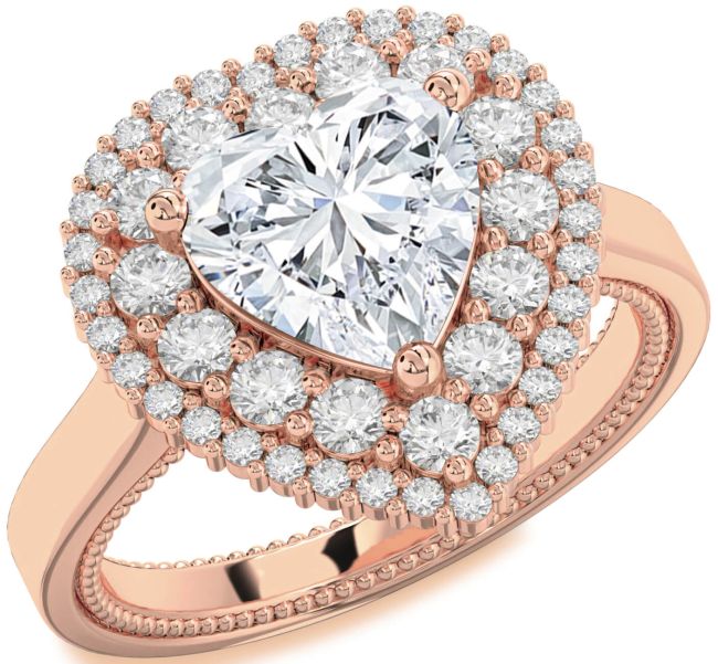 Diamond Rose Gold Silver Heart Halo Engagement Ring